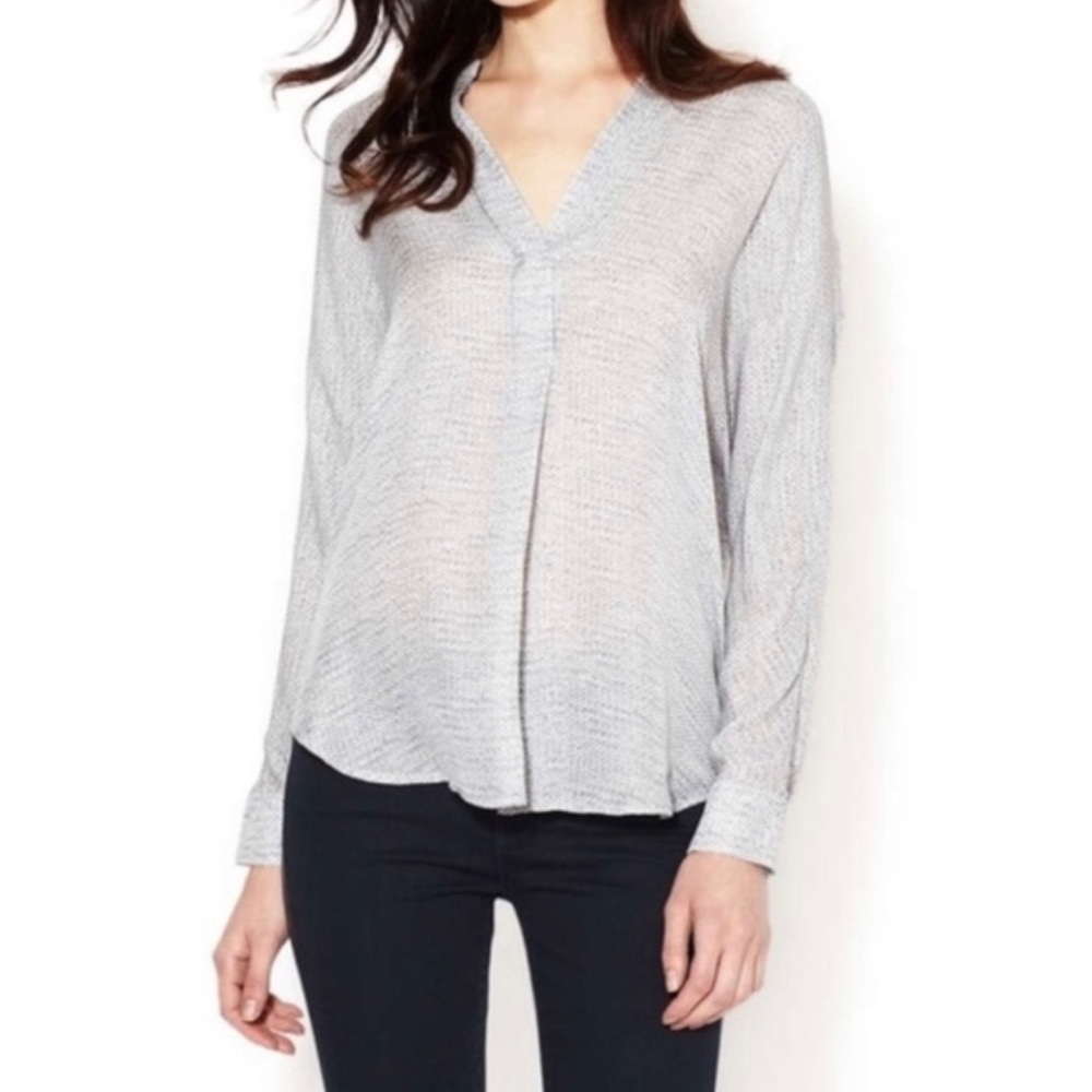 VINCE Gray Patterned 100% Silk Long Sleeve V Neck Blouse Womens Size Small